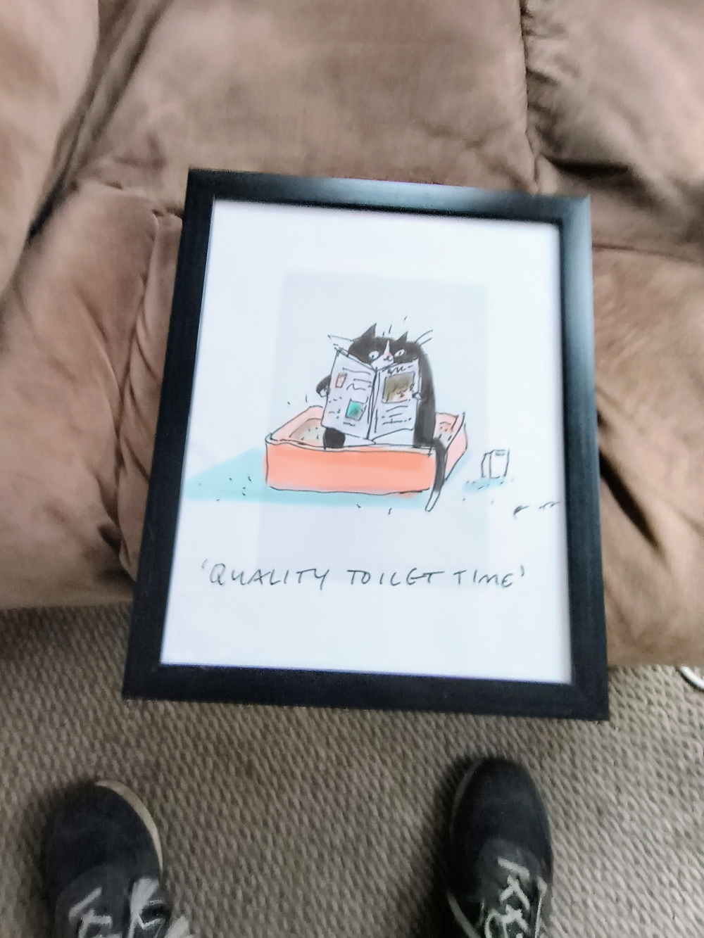 Framed Cat Illustration Print Quality Toilet Time 10 3/4 X 8 3/4 X 1